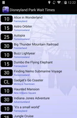 Disneyland Wait Times android App screenshot 1